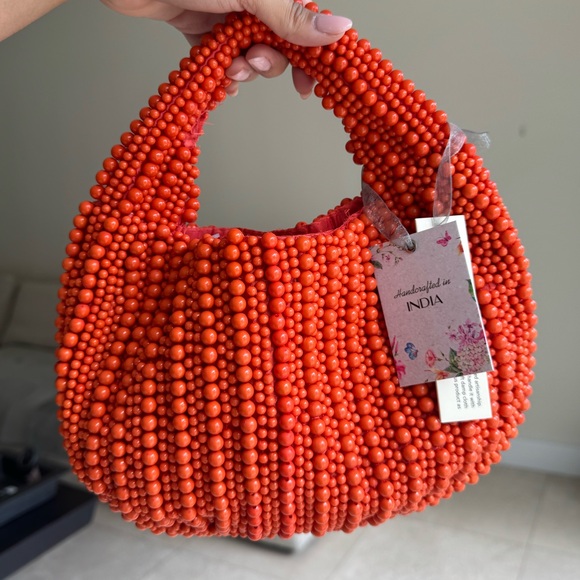 Handbags - Handmade Orange Beaded Hobo Bag – India Artisan Craft